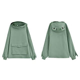 Wallity Women/Girl's Frog Sweatshirt Cute Zipper Mouth Pullover with Large Front Pocket（A-A-Green,XXL