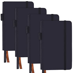 EOOUT 4 Pack Artificial Leather Pocket Journal Notebook, College Ruled Hardcover Notebook, Notepad, 3.5x5.5 Inches, A6 Size, 160 Pages, 100GSM, with Pen Holder, for Office and School Supplies