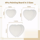6pcs Canvas Painting Boards, Heart-Shaped Blank Canvas Drawing Panels, Art Crafts Frames, Stretched Canvas Boards for Oil Painting, Acrylic Paint, Watercolor, 3 Sizes: 7.87, 9.84, 11.81in