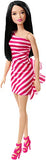 Barbie Doll, Brunette Wearing Glitzy Pink & White Striped Party Dress & Pink Shoes, Gift for 3 to 7 Year Olds