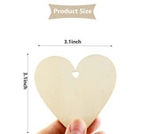 50Pcs 3.1" Natural Heart Wood Slices DIY Wooden Ornaments Unfinished Wooden Heart Embellishments with Natural Twine for Valentine's Day, Wedding, Thanksgiving,Christmas, Home Decoration