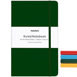 Huhuhero Notebook Journal, Classic Ruled Hard Cover, 120Gsm Premium Thick Paper with Fine Inner Pocket, Faux Leather for Journaling Writing Note Taking Diary and Planner,5"×8.25"(1,Green)