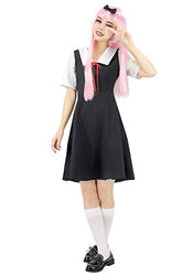 C-ZOFEK Women's Japanese Anime Shinomiya Kaguya Fujiwara Chika Cosplay Black Uniform Dress (X-Small, Short sleeve)