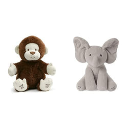 Baby GUND Animated Clappy Monkey Singing and Clapping Plush Stuffed Animal, Brown, 12" & GUND Animated Flappy The Elephant Stuffed Animal Baby Toy Plush, Gray, 12"