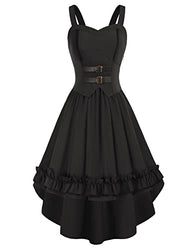 Black Gothic Dress for Women Plus Size Ruffle Vintage Swing Party Dress Black XL