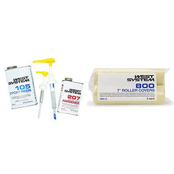 WEST SYSTEM 105A Epoxy Resin (32 fl oz) Bundle with 207SA Special Clear Epoxy Hardener (10.6 fl oz) and 300 Mini Pumps Epoxy Metering 3-Pack Pump Set (3 Items) & (2/PK)