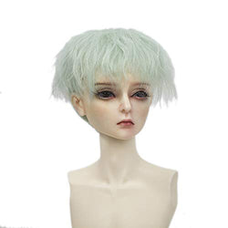 MUZI WIG Heat Resistant Wire 1/3 BJD Doll Hair Wig, Short Green Afro Curly Wigs Hair for 1/3 BJD SD Dolls