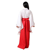 Japanese Anime Kikyo Miko Kimono Cosplay Witch Costume Women's White Kimono Red Hakama Pants Outfit Halloween Costume (XL, White/Red)