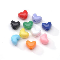 Opaque Heart Pony Beads - Assorted Colors (9mm, 200 pieces)