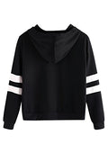 DIDK Women's Embroidered Rose Patch Stripe Sleeve Hoodie Sweatshirt Black S