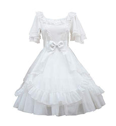 Smiling Angel Girls White/Black Sweet Lolita Dress Princess Court Skirts Cosplay Costumes, Large