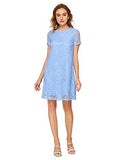 Romwe Women's Short Sleeve Summer Lace Wide Hem Dress Sky Blue_no Stretchy Medium