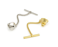 Tie Tack Clutch with Chain Assortment - One Silver Color & One Gold Color Tie Tack Back with