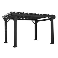 Backyard Discovery Stratford 12' x 10' Black Steel Traditional Pergola with Sail Shade Soft Canopy