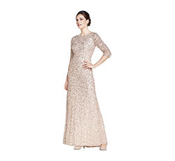 Adrianna Papell womens 3/4 Sleeve Scoop Back Beaded Gown Formal Night Out Dress, Champagne/Silver, 10 US