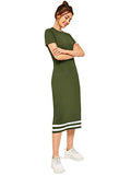 Romwe Women's Casual Striped Short Sleeve Solid Midi T-Shirt Dress Army Green XL