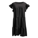 Ulanda-Dresses for Women, Women's Casual Dresses Summer Flowers Bell Sleeve Ruffle Hem Loose Swing Tunic Midi Dress