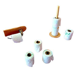Miniature Dollhouse Toilet Paper Rolls Set with Stand, Holder 1/6 scale Handmade
