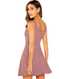 Romwe Women's Sleeveless Scoop Neck A Line Party Mini Summer Dress Dusty Pink M