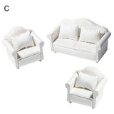 helegeSONG 1/12 Dollhouse White Fabric Sofa Set for 1:12 Scales Miniature Dollhouse Furniture Toy Kids Gift C