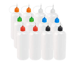 BENECREAT 12 Pack 4 Ounce Multi Purpose DIY Precision Tip Applicator Bottles Set - DIY Quilling, Glue Applicator, Oiler Bottle 6 Colors (12 Tips)