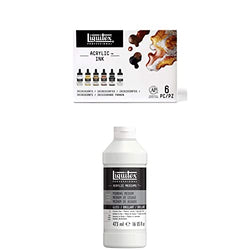 Liquitex Professional Pouring Medium + Acylic Ink Set, 6 Iridescent Colors