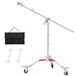 Soonpho Heavy Duty Light Stand C Stand with Casters and Pro Boom Arm,Max.(14.44ft) Wheeled Stainless Steel Tripod Light Stand with Crossbar for Studio Monolight,Reflector,Softbox,Load Up to 44lb