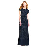 Adrianna Papell Women's Short Sleeve Blouson Beaded Gown, Navy, 12