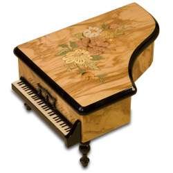 Grand Piano Floral on Olive Wood Musical Jewelry Box 39624 - NEW!