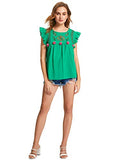 Romwe Women's Sleeveless Floral Embroidery Ruffle Summer Boho Blouse Top Green M