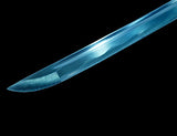 MAKOTO Handmade Razor Sharp 41" Black Samurai Katana Sword - Dragon Tsuba Blue Blade