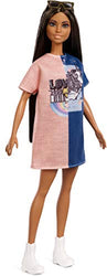 Barbie Fashionistas Doll, Tall with Long Dark Hair, Wearing T-Shirt Dress and Accessories, for 3 to 7 Year Olds