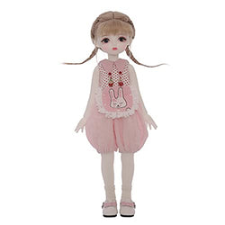 FEENGG 1/6 BJD Doll SD Ball Joint Doll Full Set Clothes with Makeup Pink Croissant Braids Child Toy Birthday