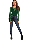 Romwe Women's Sheer Mesh Slim Fit Top Long Sleeve See Through Tee Blouse (X-Large, Green)