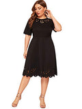 Romwe Women's Plus Size Cut Out A Line Swing Stretchy Midi Dresses (2X-Plus, Black)