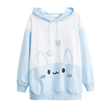 Bunny Hoodie Kawaii Print Loose Casual Pullover Hoodie Tops (Blue, M)