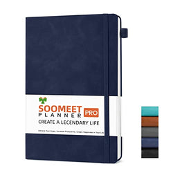 Soomeet Lined Journal Notebook, 200 Pages, Leather Hardcover Notebooks, A5 College Ruled Thick Classic with Pen Loop Notebook Journals for Writing, for Women Men Office School, 5.75'' X 8.38'', Blue