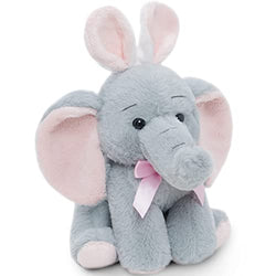 Elephant Stuffed Animals, Nleio Cute Stuffed Animal with Bunny Ears & Pink Bow Tied, 9" Stuffed Elephant Plush Toys for Girls Boys Kids, Gifts for Easter, Valentine's Day/Birthday/Christmas (Gray)