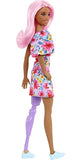 Barbie Fashionistas Doll #189, Pink Hair, Off-Shoulder Floral Dress, Sunglasses, Prosthetic Leg, Sneakers, Toy for Kids 3 to 8 Years Old