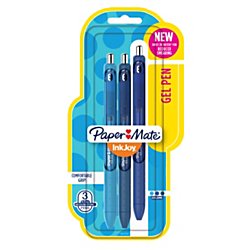 Paper Mate(R) InkJoy(TM) Retractable Gel Pens, Medium Point, 0.7 mm, Black Barrels, Assorted Blue