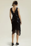 BABEYOND 1920s Flapper Dress V Neck Sequin Beaded Dress Roaring 20s Gatsby Fringe Party Dress (Black & Colorful Sequins, M)