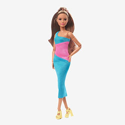 Barbie Looks Doll, Brunette, Color Block One-Shoulder Midi Dress, Style and Pose, Fashion Collectibles, Barbie Signature Looks