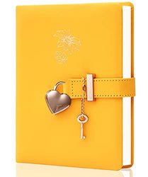 Diary with Lock and Key PU Leather Kids Journal with Lock Personal Organizer Combination Travel Secret Notebook for Women, 5.3x7 in, Yellow