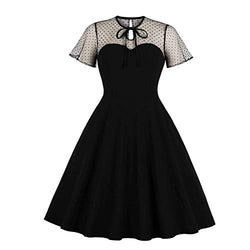 Women's Vintage Illusion Polka Dot Embroidery Keyhole Tie 1950s A-line Cocktail Dress 50s 60s Retro Summer Evening Party Wedding Formal Prom Dance Swing Dresses Black X-Large