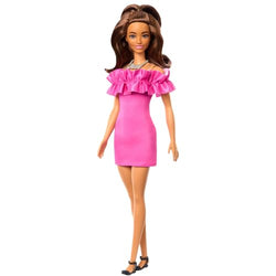 Barbie Fashionistas Doll #217 with Brown Wavy Hair Half-Up Half-Down & Pink Dress, 65th Anniversary Collectible Fashion Doll