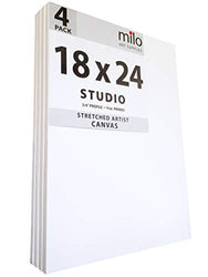 MILO PRO | 18 x 24" Stretched Canvas Pack of 4 | 3/4" inch Studio Profile | 11 oz Primed Large Professional Artist Painting Canvases | Ready to Paint White Blank Art Canvas Bulk Set