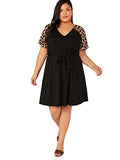 Romwe Women's Plus Size Short Sleeve Leopard Print Belted Casual Tunic Midi Dress Black 2XL