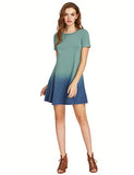 Romwe Women's Tunic Swing T-Shirt Dress Short Sleeve Tie Dye Ombre Dress Green Small