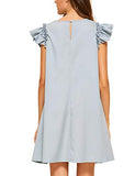 ROMWE Women's Ruffle Trim Sleeve Summer Beach A Line Loose Swing Dress Light Blue M