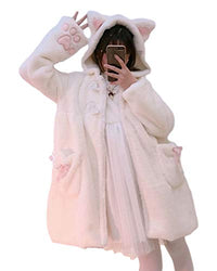 BZB Kawaii Anime Cute Rabbit Ears Hooded For Women Sweet Lovely Plush Velvet Lolita Warm Coat Jacket Parka White